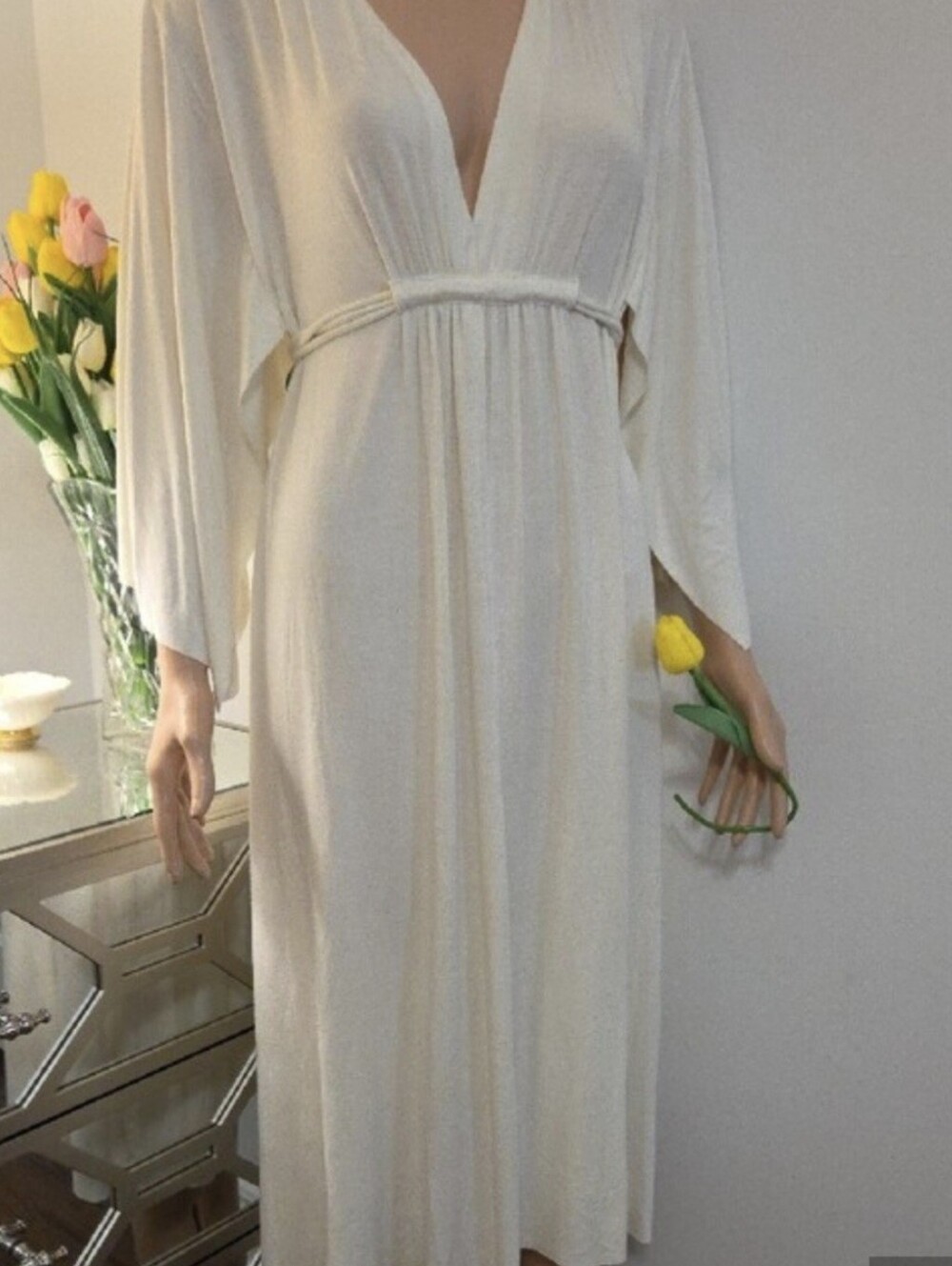 Rachel Pally Cream V-Neck Empire Waist Midi Dress